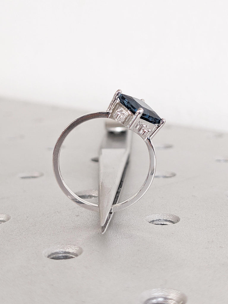 Princess Cut Ring, London Blue Topaz Ring, 18k White Gold, Gemstone Jewelry, November Birthstone Ring, Unique Gift for Mom, Topaz Jewelry