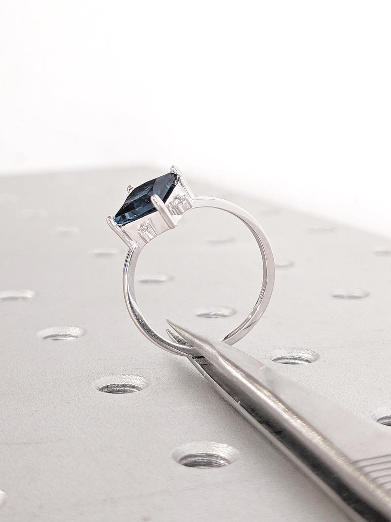 London Blue Topaz Engagement Ring, White Gold Ring, Blue Topaz Ring, Gemstone Ring, Princess Cut Solitaire Ring, December Birthstone Ring