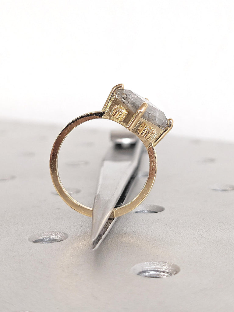 Princess Cut Salt and Pepper Diamond Engagement Ring, Dainty 18k Gold Ring, Solitaire Ring, Wedding Anniversary Ring, Birthday Gift for Her