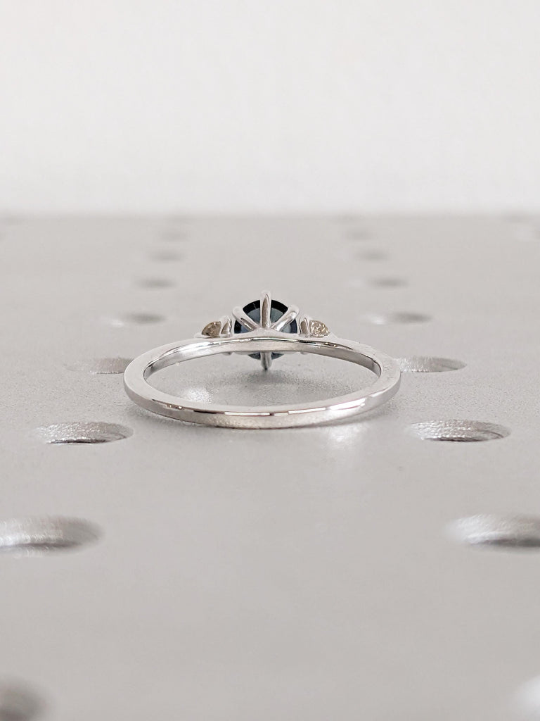 One of a Kind Montana Sapphire Ring, 14k White Gold Engagement Ring, Promise Ring for Her, Moissanite, Blue Green Sapphire Birthstone Ring