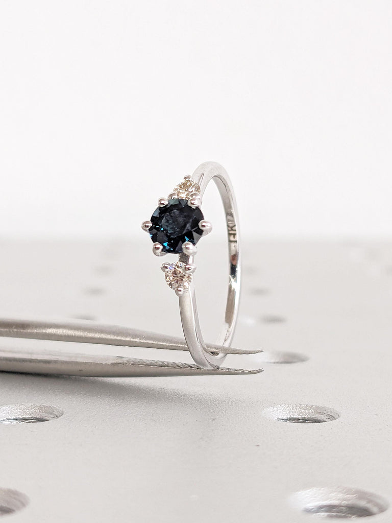 One of a Kind Montana Sapphire Ring, 14k White Gold Engagement Ring, Promise Ring for Her, Moissanite, Blue Green Sapphire Birthstone Ring