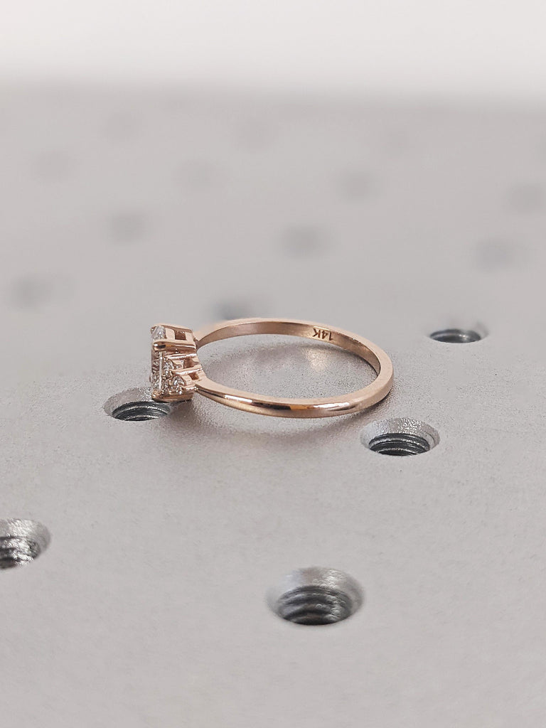 Vintage Oval Cut Moissanite Engagement Ring, Dainty 14K Solid Rose Gold Cluster Diamonds Wedding Band, Classic Art Deco White Diamond Ring
