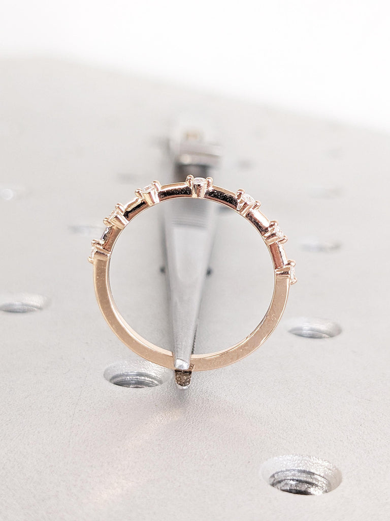 14k Rose Gold Stacking Ring, Women Wedding Band, Moissanite Half Eternity Band, Stackable Ring, Birthday Gift for Girlfriend, Delicate Ring
