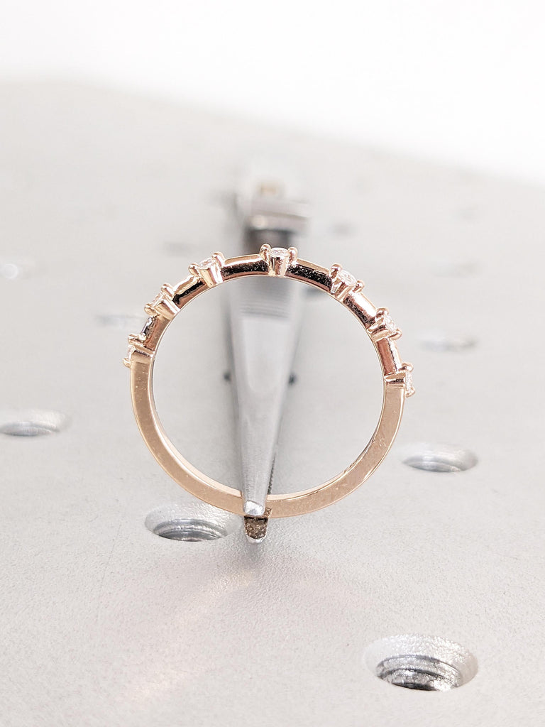 Diamond Wedding Band, Matching Ring, 14k Rose Gold Wedding Band, Half Eternity Ring, Stacking Rings for Women, Personalized Wedding Ring