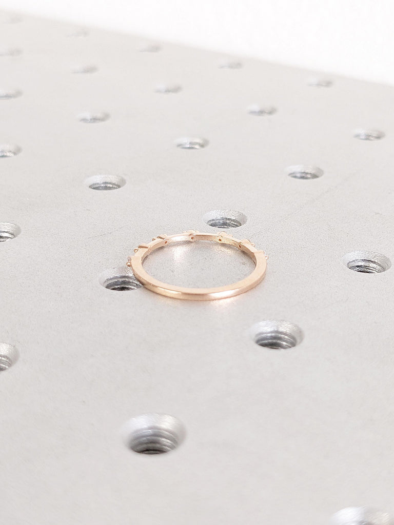 14k Rose Gold Stacking Ring, Women Wedding Band, Moissanite Half Eternity Band, Stackable Ring, Birthday Gift for Girlfriend, Delicate Ring
