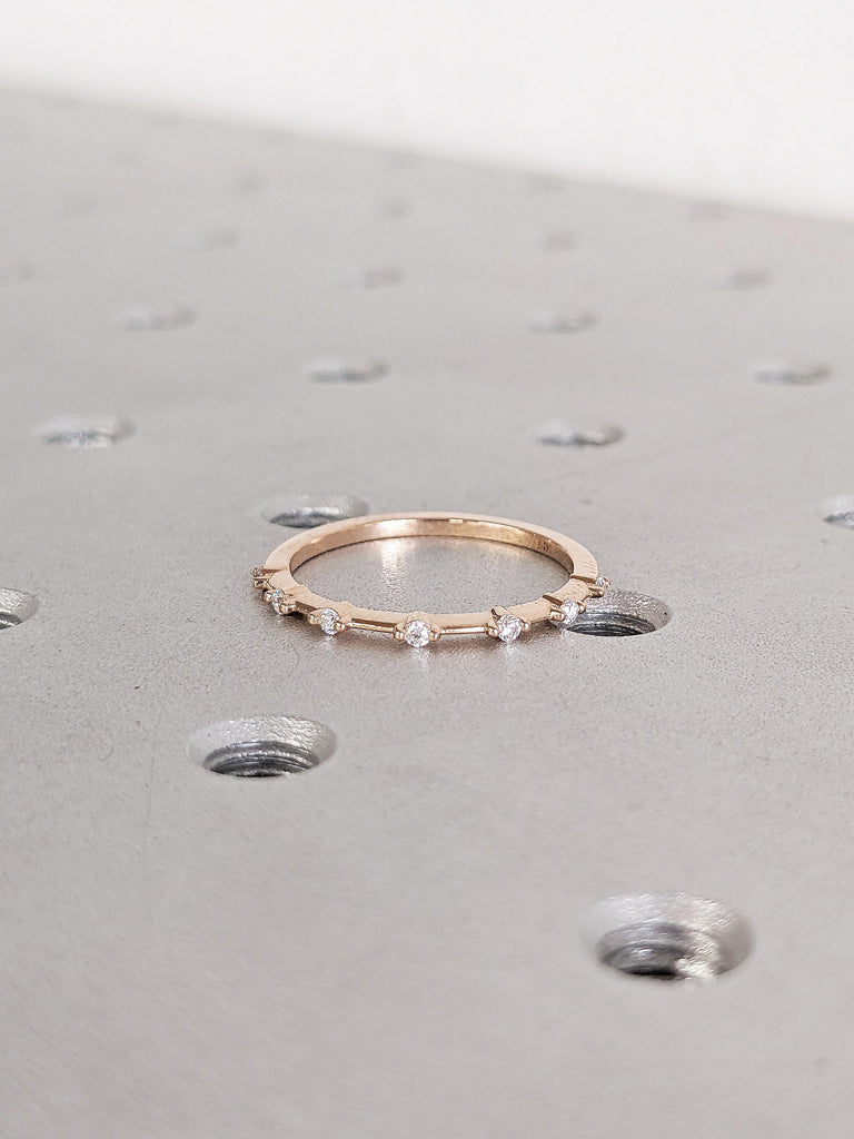 14k Rose Gold Stacking Ring, Women Wedding Band, Moissanite Half Eternity Band, Stackable Ring, Birthday Gift for Girlfriend, Delicate Ring