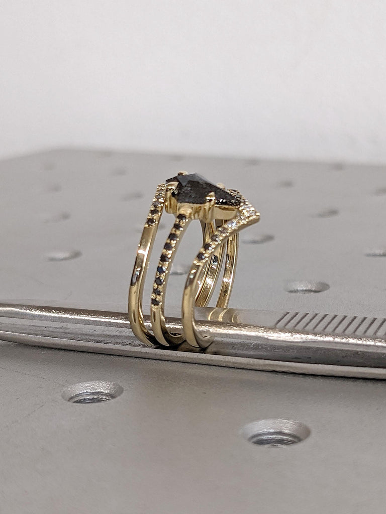 Delicate Engagement Ring in 14k Gold | Natural Diamond Chevron Stacking Ring | V Shaped Matching Wedding Band | Ombre Diamond Wedding Ring