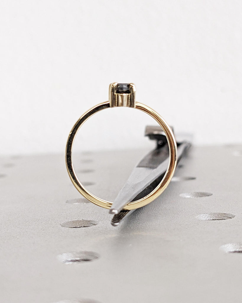 Marquise Salt and Pepper Diamond Engagement Ring | 14K Yellow Gold Dainty Diamond Ring | Minimalist Wedding Ring Set | Unique Gift for Wife