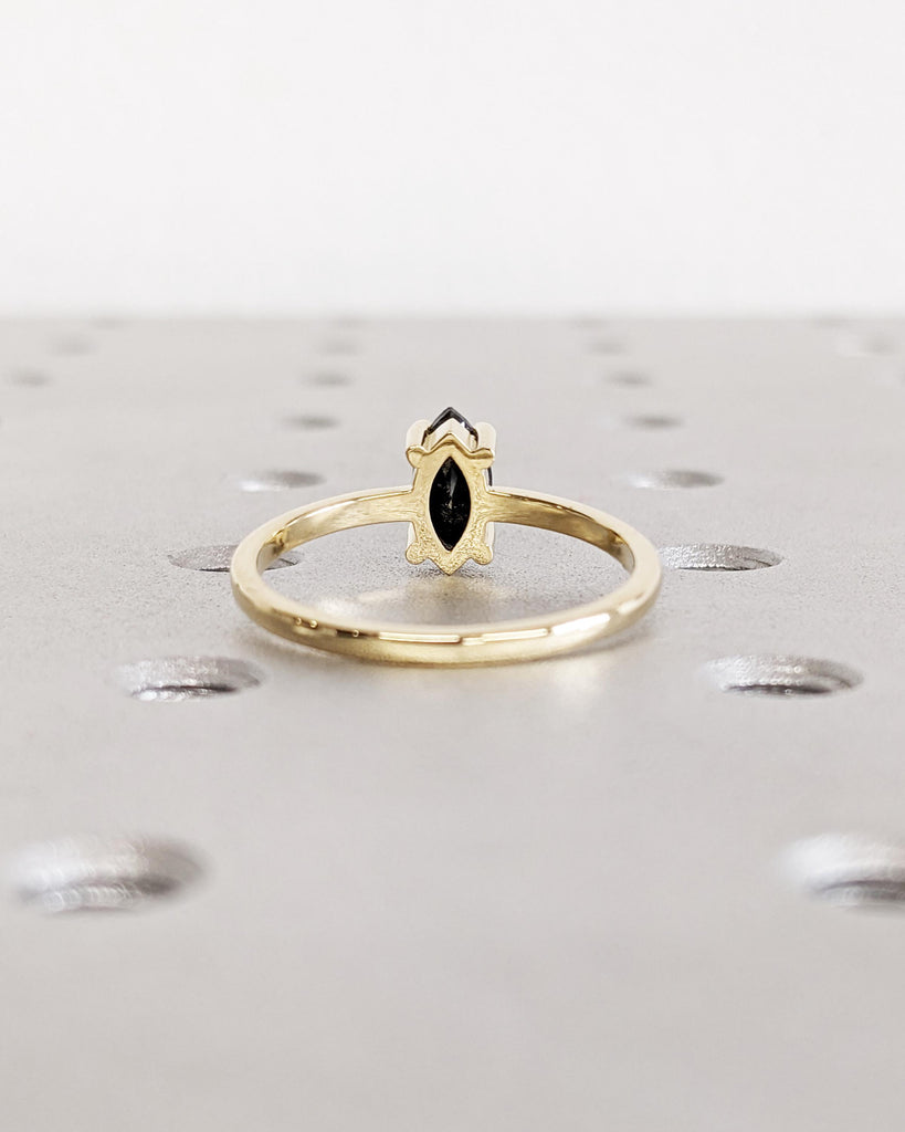 0.5-1.5ct Salt and Pepper Diamond Marquise Ring / 14K Yellow Gold Engagement Ring Set / Bridal Wedding Ring Set / Anniversary Gift for Women