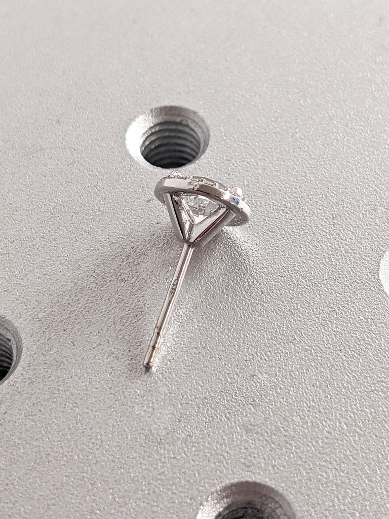 Solid Gold Minimalist Halo Stud Earrings | CVD Diamonds Halo Round Earrings | Wedding Jewelry