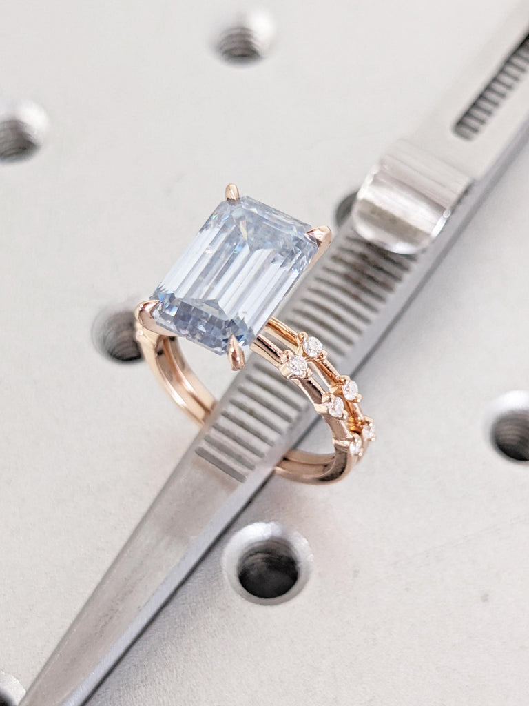 Art Deco Grey Moissanite Rings for Women, Unique Engagement Ring Set