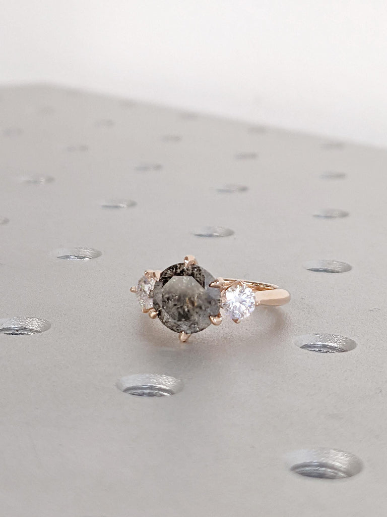 Salt and Pepper Diamond Ring: 14K Rose Gold Round Diamond Engagement Ring