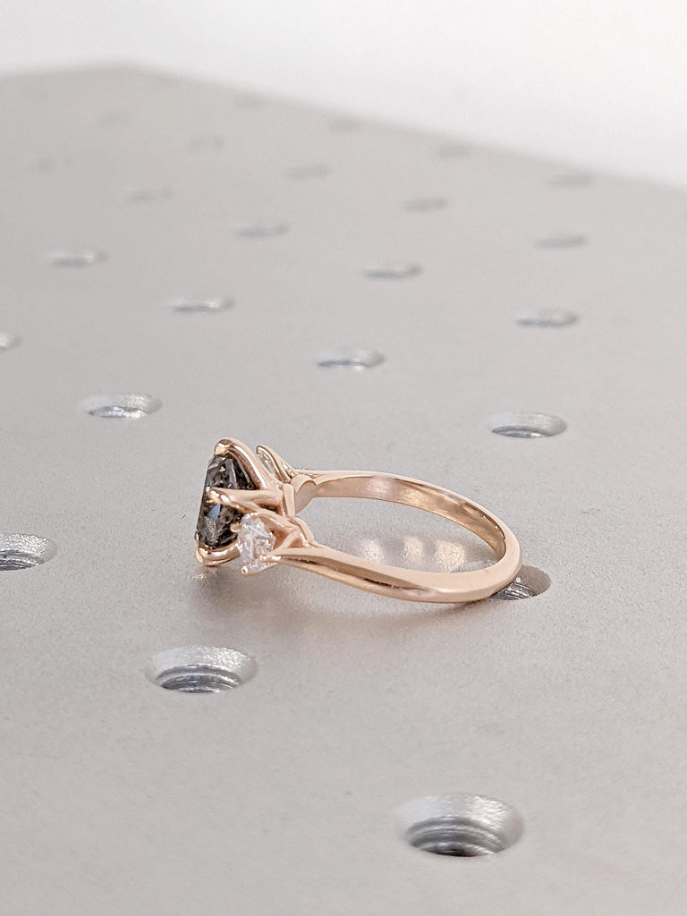 Salt and Pepper Diamond Ring | Round cut Diamond Engagement Ring | 14K Rose Gold Diamond Alternative Bridal Ring | Bridal Ring for Wedding