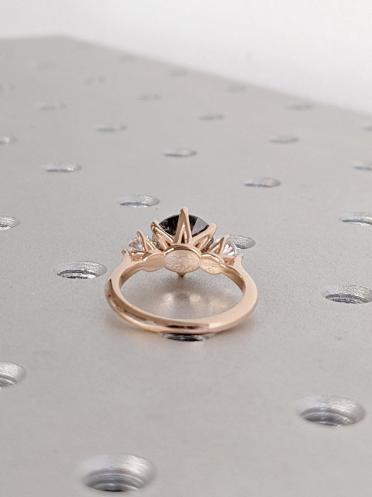 Salt and Pepper Diamond Ring | Round cut Diamond Engagement Ring | 14K Rose Gold Diamond Alternative Bridal Ring | Bridal Ring for Wedding