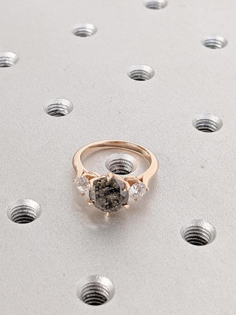 Salt and Pepper Diamond Ring: 14K Rose Gold Round Diamond Engagement Ring