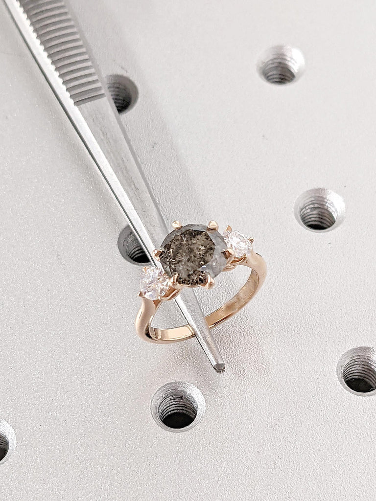 Salt and Pepper Diamond Ring: 14K Rose Gold Round Diamond Engagement Ring