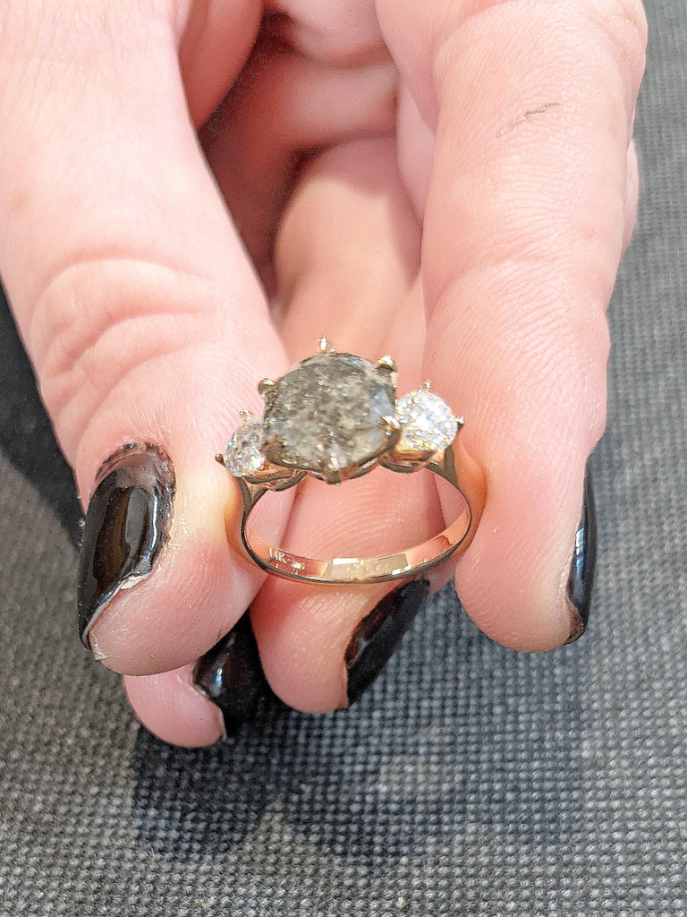 Salt and Pepper Diamond Ring | Round cut Diamond Engagement Ring | 14K Rose Gold Diamond Alternative Bridal Ring | Bridal Ring for Wedding