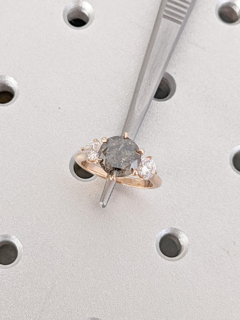 Salt and Pepper Diamond Ring: 14K Rose Gold Round Diamond Engagement Ring