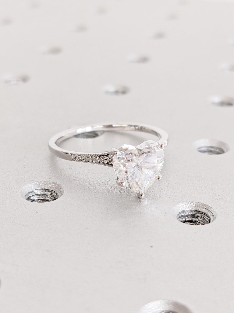 Heart Moissanite Diamond Wedding Ring | 14K White Gold Art Deco Ring | Milgrain Bridal Ring | Anniversary Gift for her | Engagement Jewelry