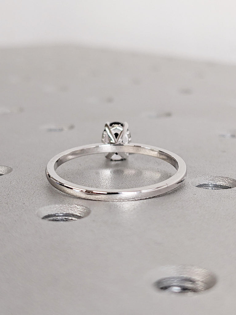 Salt and Pepper Diamond Ring, Oval Engagement Ring, Dainty 14k White Gold Ring, Minimalist Ring, Moissanite Hidden Halo Ring, Oval Cut Ring