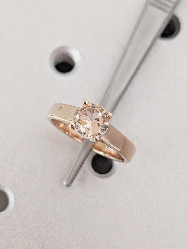 Round Cut Morganite Ring | Solid 14K Rose Gold Engagement Ring | 1CT Pink Peach Morganite Solitaire Ring | Statement Wedding Ring for Her