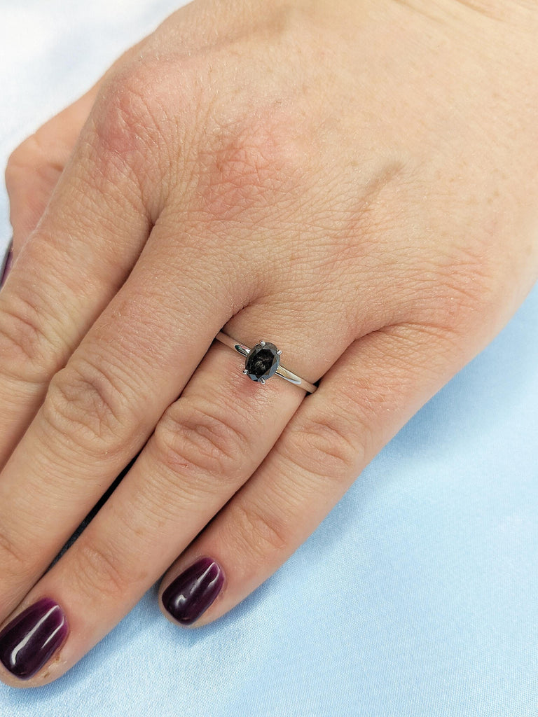 Oval Diamond Ring, 1-2ct Salt and Pepper Diamond Engagement Ring