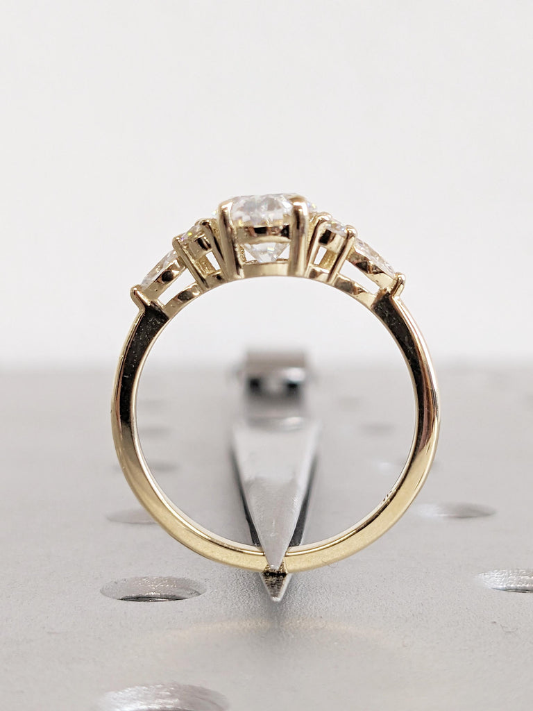 Oval Moissanite Engagement Ring, 14k Yellow Gold Ring, Round, Marquise Cut Diamond Cluster Ring, Art Deco Moissanite Ring, Anniversary Ring