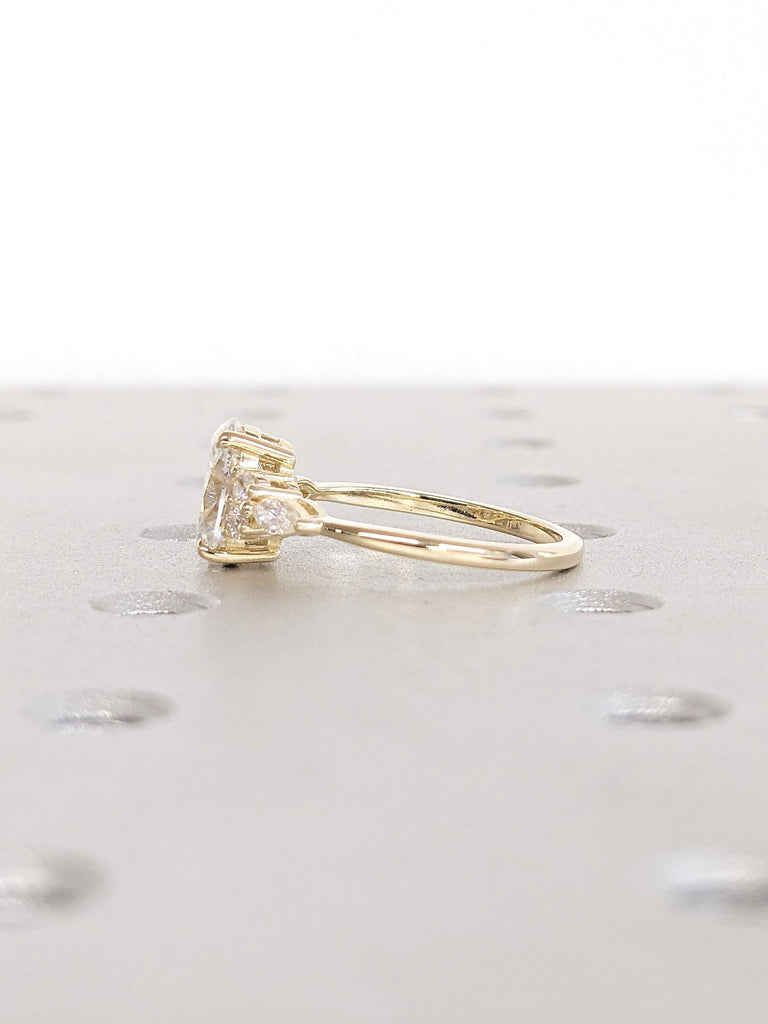 Oval Moissanite Engagement Ring, 14k Yellow Gold Ring, Round, Marquise Cut Diamond Cluster Ring, Art Deco Moissanite Ring, Anniversary Ring