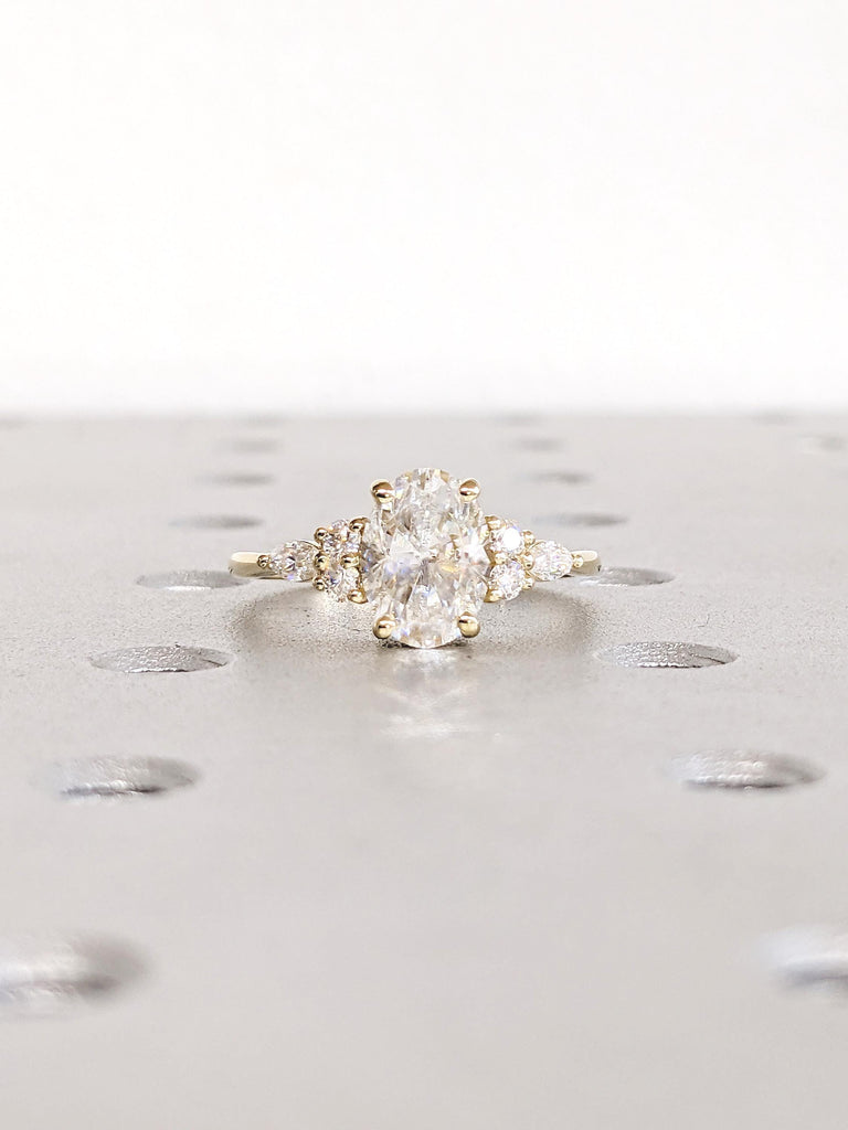 Lab Grown Diamond Engagement Ring, Oval Cut Ring, Lab Diamond Wedding Ring, 18k/14k Yellow Gold Promise Ring for Her, Cluster Diamond Ring image #8