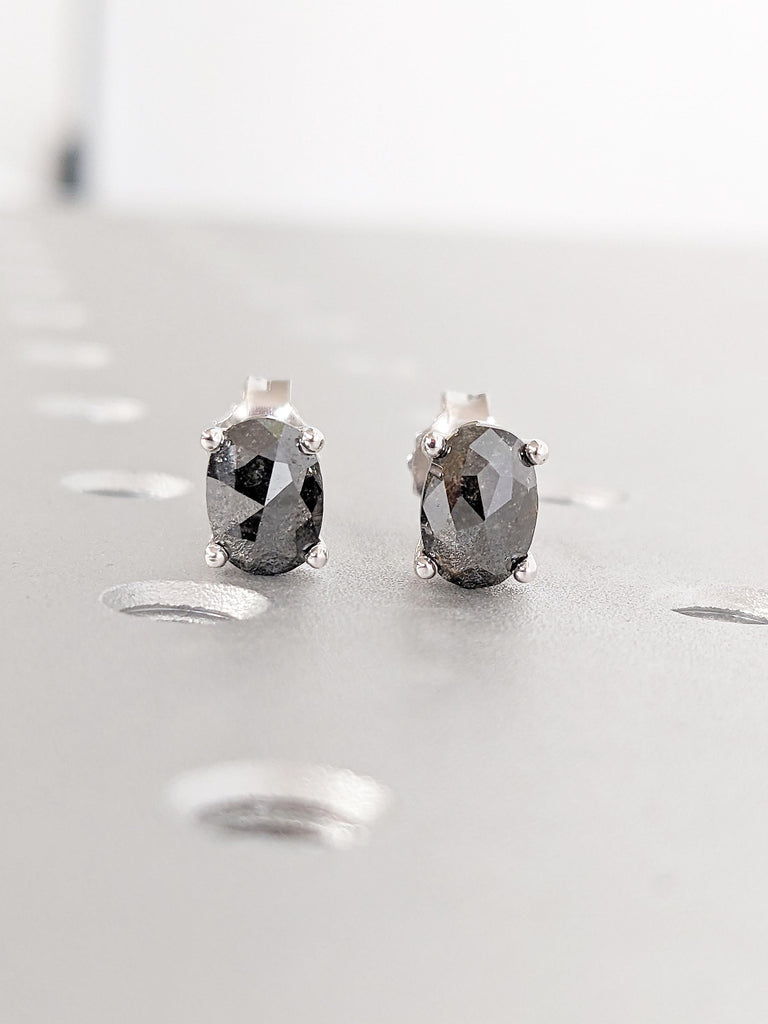 Salt and Pepper Diamond Earring, Vintage Style Earring, 14k Gold Earring, Women Earring, Diamond Stud Earrings, Birthday Gift for Girlfriend
