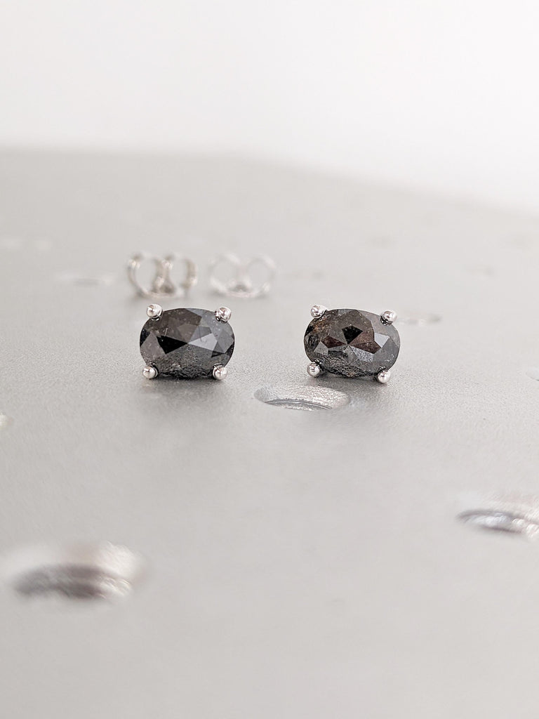 Salt and Pepper Diamond Earring, Vintage Style Earring, 14k Gold Earring, Women Earring, Diamond Stud Earrings, Birthday Gift for Girlfriend