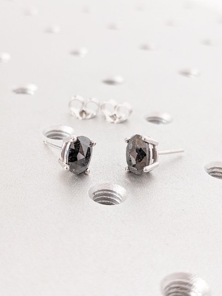 Salt and Pepper Diamond Earring, Vintage Style Earring, 14k Gold Earring, Women Earring, Diamond Stud Earrings, Birthday Gift for Girlfriend