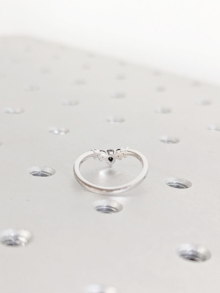 Salt and Pepper Diamond Wedding Band: Pear and Round Prong Set Dainty Art Deco Half Eternity Ring