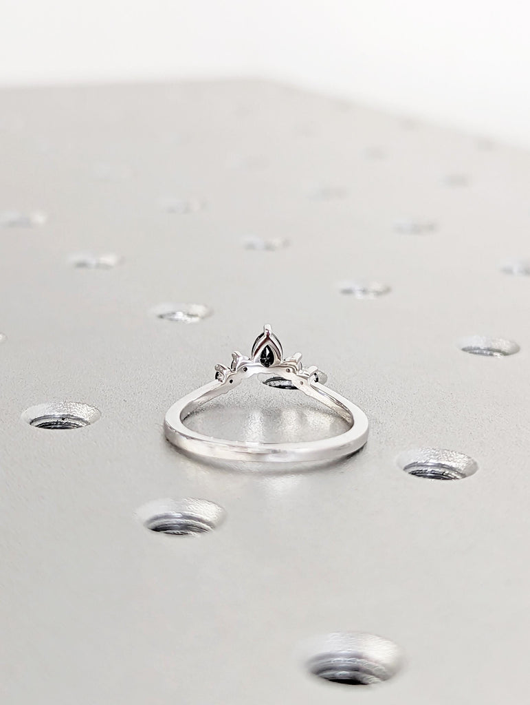 Salt and Pepper Diamond Wedding Band: Pear and Round Prong Set Dainty Art Deco Half Eternity Ring