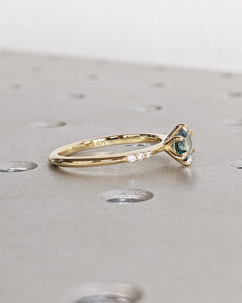 14K Solid Gold Sapphire Ring | 0.5ct Teal Sapphire | Dainty Engagement Ring | Minimalist Wedding Ring for Women | Tiny Simple Thin Gold Ring