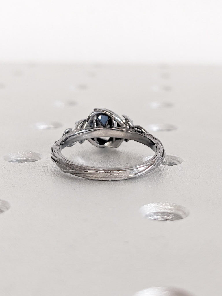 Natural Montana Sapphire Engagement Ring, 14k Black Gold Promise Ring, Nature Inspired Ring, Blue Green Sapphire Ring, Art Deco Floral Ring