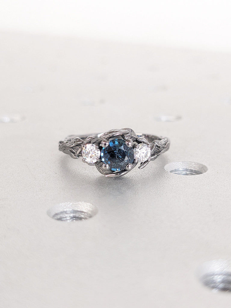 Nature Inspired Ring, Blue Green Sapphire Ring, Art Deco Floral Ring