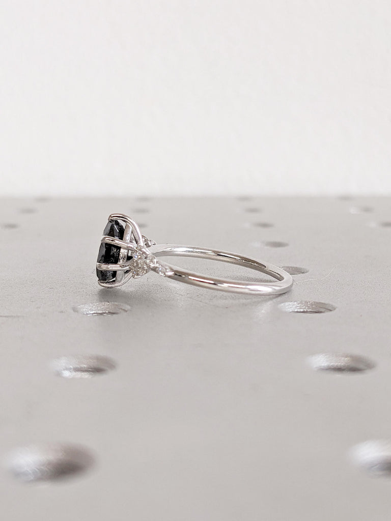 Art Deco Salt and Pepper Diamond Ring, Pear Engagement Ring, Vintage Snowdrift Diamond Ring, 14k White Gold Ring, Unique Gold Wedding Ring