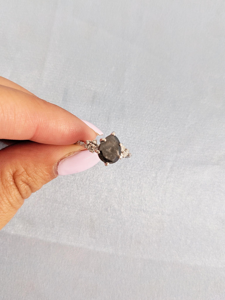 Art Deco Salt and Pepper Diamond Ring, Pear Engagement Ring, Vintage Snowdrift Diamond Ring, 14k White Gold Ring, Unique Gold Wedding Ring