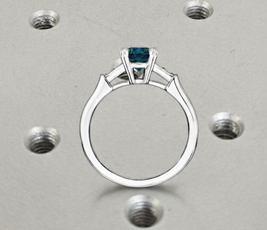 0.5ct Natural Teal Sapphire Ring | 14k White Gold Engagement Ring | Cathedral Setting Round Sapphire Wedding Anniversary Ring, Gift for Wife