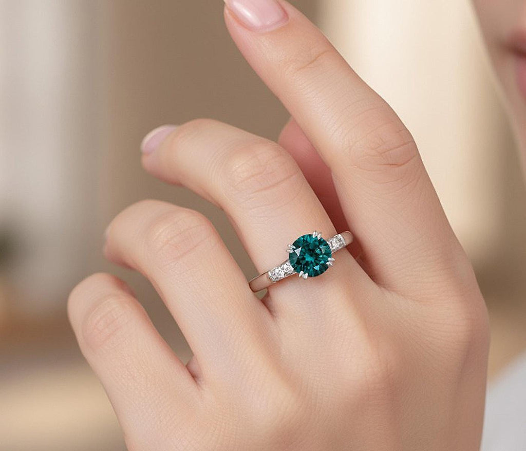 Green Gemstone Engagement Ring | Blue Green Sapphire Promise Ring | 14k 18k Sapphire Gold Ring