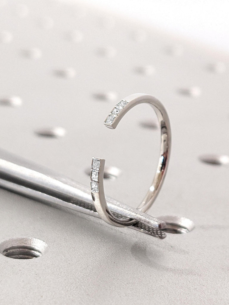 MOISSANITE Princess Cut Eternity Band Wedding Ring for Women, Open Band DIAMOND Ring, Solid Gold or Platinum Thin Stacking Ring