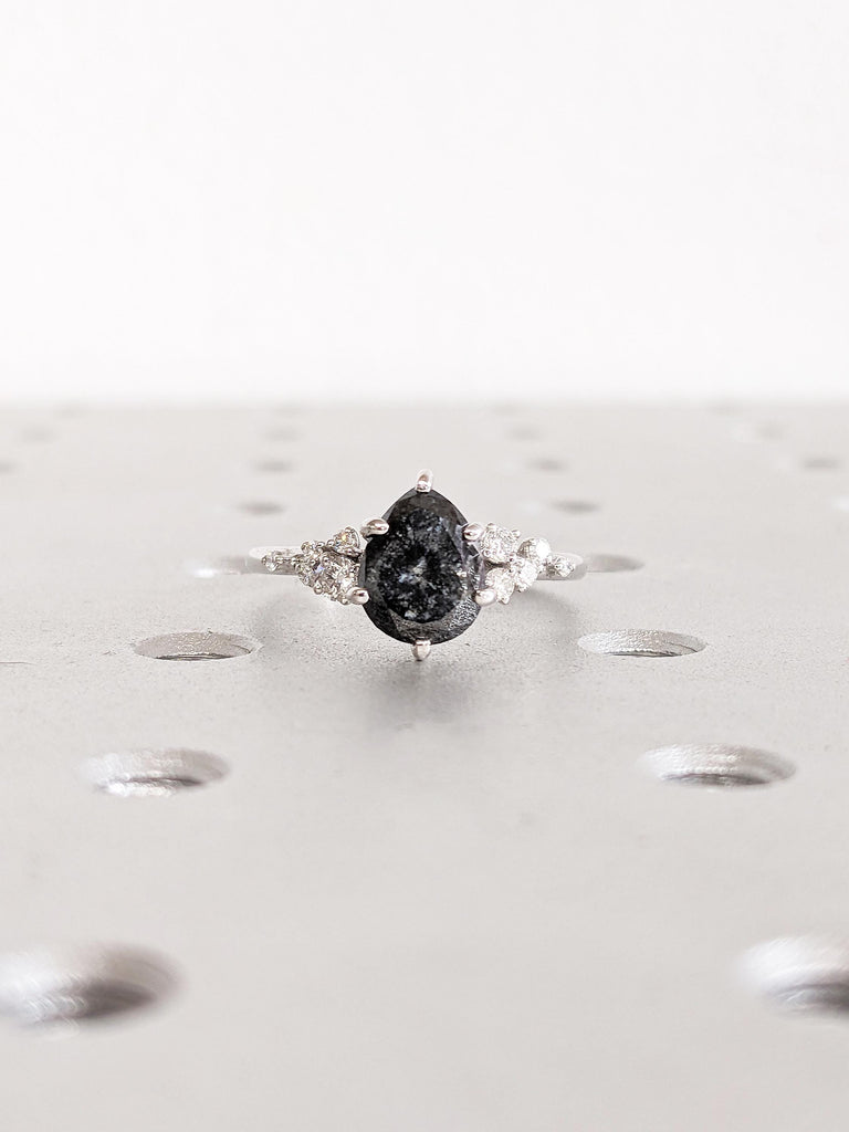 Art Deco Salt and Pepper Diamond Ring, Pear Engagement Ring