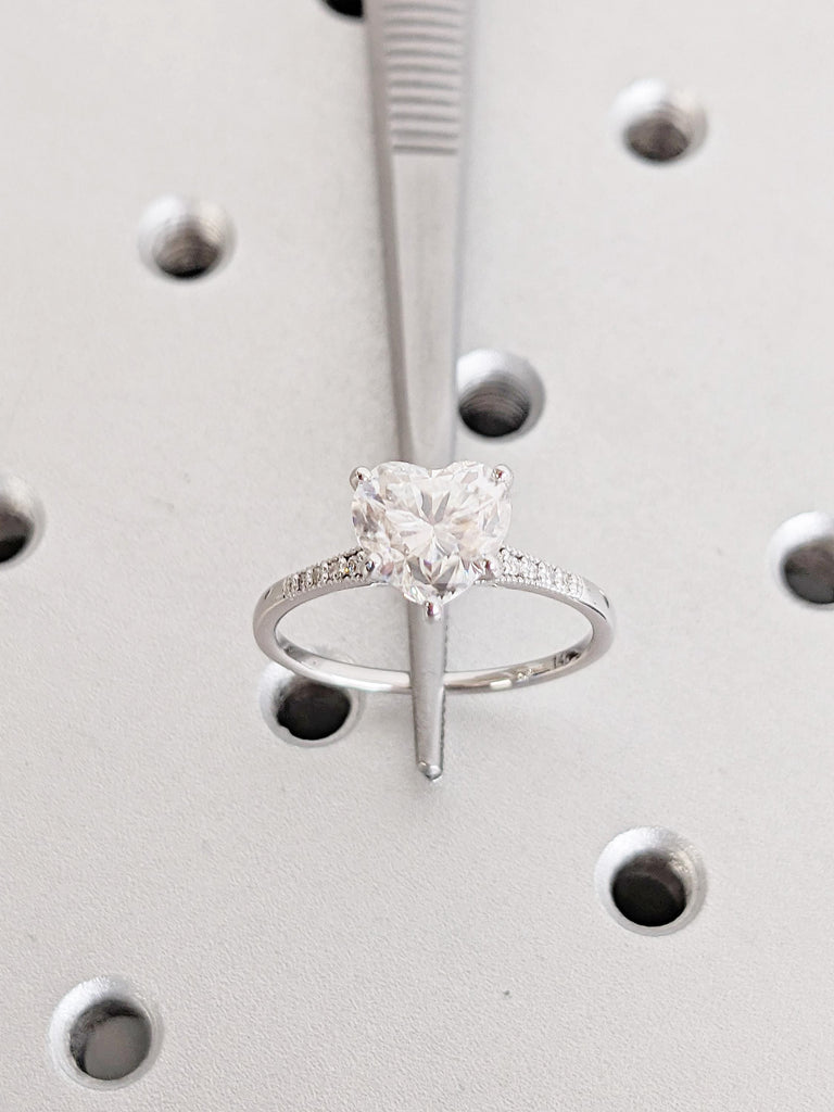Heart Moissanite Diamond Wedding Ring | 14K White Gold Art Deco Ring | Milgrain Bridal Ring | Anniversary Gift for her | Engagement Jewelry