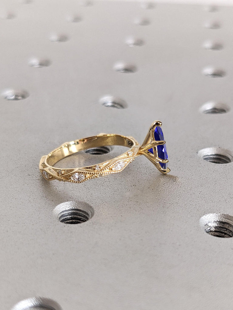 18k Solid Gold Sapphire Ring | Marquise cut Sapphire Engagement Ring | Blue Sapphire Ring | Women Sapphire Jewelry | Sapphire Promise Ring image #7