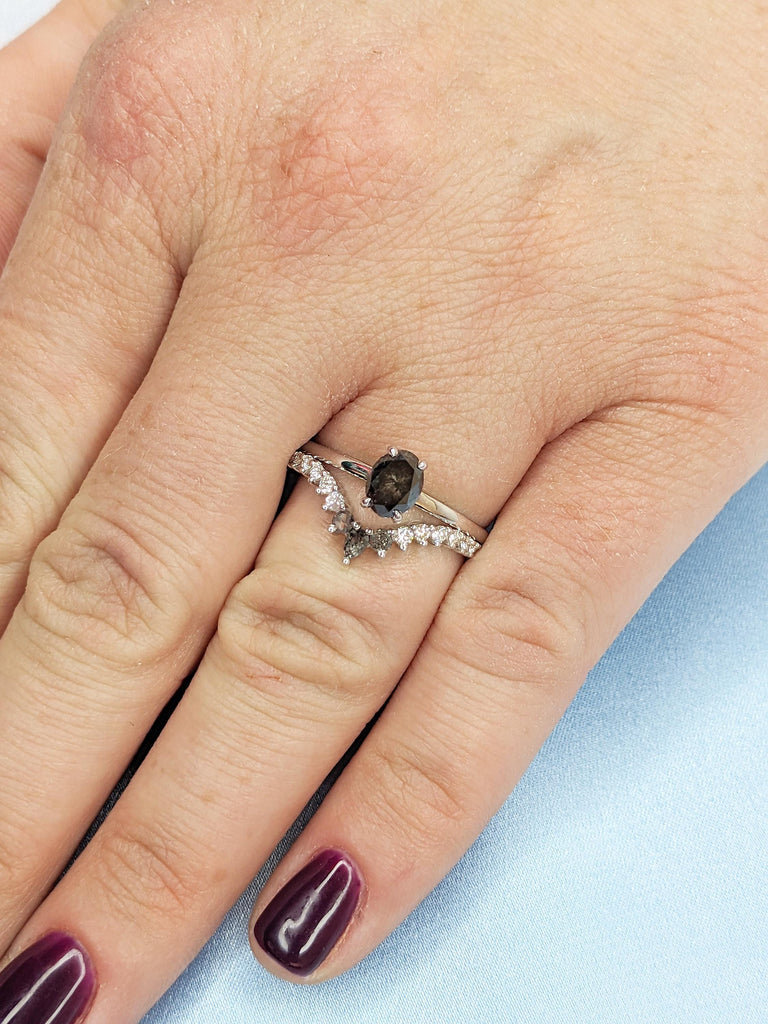 Moissanite and Diamond Engagement Ring, Wedding Anniversary Ring, Oval Cut Ring