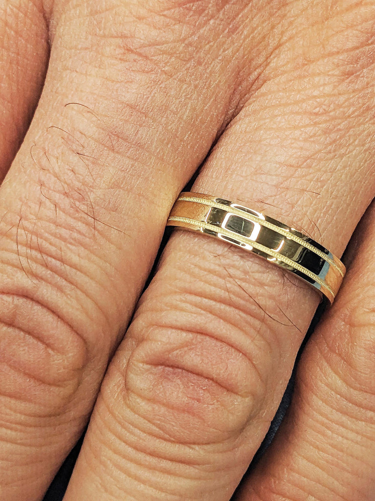 Plain Milgrain Gold Wedding Band, Minimalist 14K Solid Yellow Gold Ring Milgrain Edge, Classic Men's Engagement Ring, Polished Finish Band
