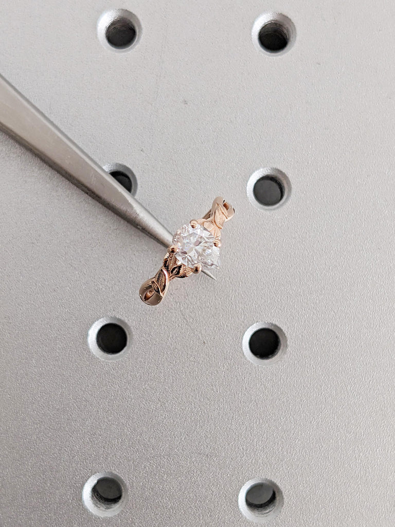 Nature Inspired Pear Cut Moissanite Engagement Ring, 14k Rose Gold Promise Ring, Unique Moissanite Ring, Solitaire Ring, Vintage Leaf Ring