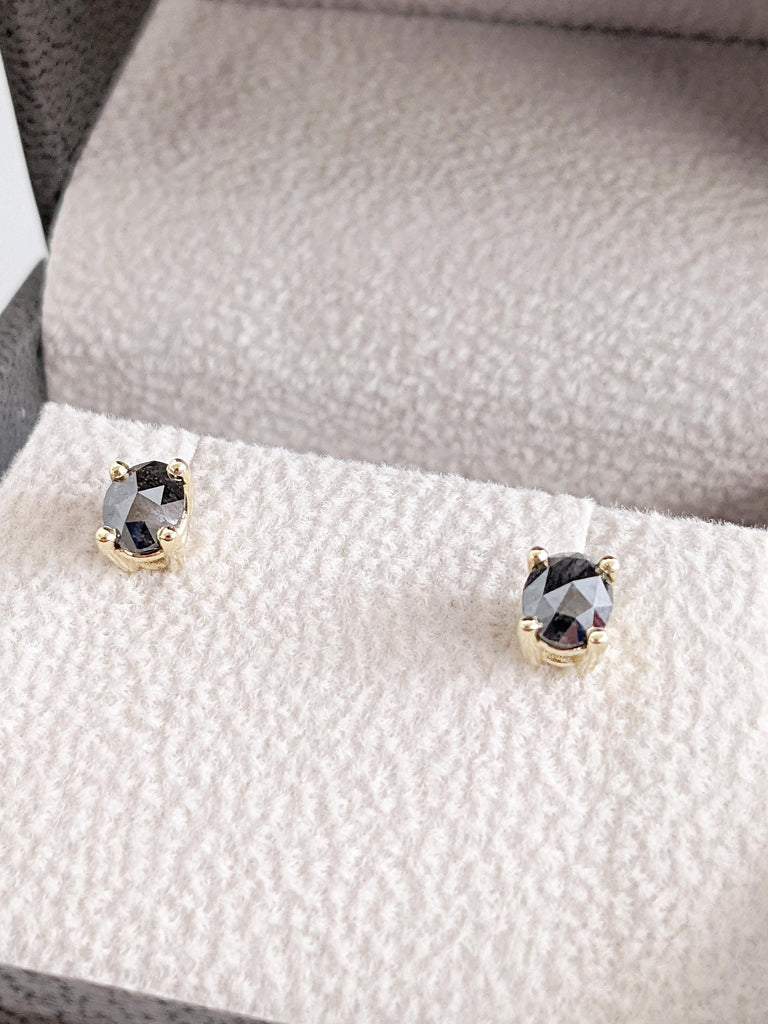Salt and Pepper Diamond Stud Earrings: Oval Cut Prong Set, Minimalist Solitaire Design