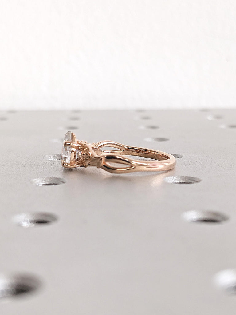 Lab Diamond Ring, Pear Engagement Ring, 14k Rose Gold Leaf Branch Wedding Ring, Nature Inspired Anniversary Ring, Twig Ring, Nature Jewelry